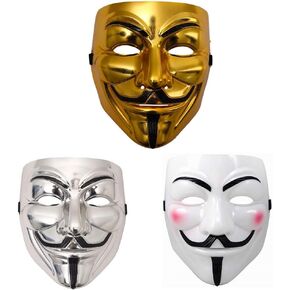 Guy Fawkes Mask -V for Vendetta， Anonymous Cosplay Party Mask for Halloween（3 Pack）