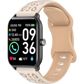 Leopard Engraved Band Compatible with Woneligo/Fitpolo Smart Watch IDW13, 22mm Silicone Replacement Straps for ENOMIR IDW19/MILOUZ IDW19/Gydom IDW19/Faweio IDW19 Smart Watch Band for Women Men