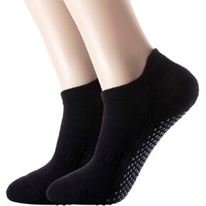 Women's 3-Pack Pure Black Cushioned Odor Control Knee High Non Slid Gel Grips Yoga Pilate Barre Dance Socks, Size 5-9