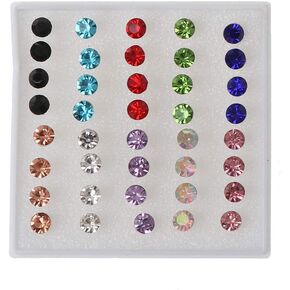20 Pairs Colorful Faux Rhinestone Plastic Ear Studs Hypoallergenic Earrings Mixed Colors 5mm
