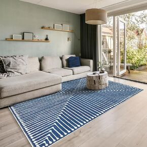 GLN Rugs Contemporary Collection - Machine Washable Modern Area Rug, Contemporary Washable Rug, Non Slip Area Rug, Abstract Living Room Rug, Bedroom Rug, Bathroom Rug (4'x6' Blue Rug)