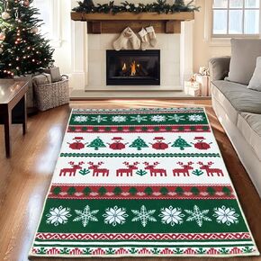 Christmas Area Rugs 4x6 Machine Washable High Traffic Xmas Door Mat Non-Slip Floor Carpet for Living Room Dining Room Bedroom Entryway & Hallway, Red Checkered