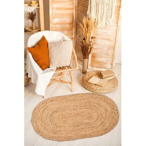 KEMA Jute Braided Rug Oval, Natural Handmade Oval Boho Area Rug for Entryways, Living Room, Bedroom, Farmhouse Vintage Decor, Reversible Jute Rug, 2 x 3 Feet