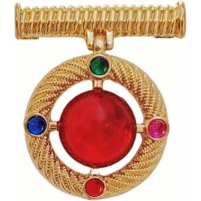Modernist Gold Wrapped Bar & Red Round Stone Drop Brooch Pin - Baroque Vintage Jewelry with Multicolor Design
