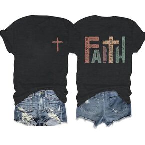 Christian Shirt for Women Faith Letter Print Jesus T Shirt Shorts Sleeve Bible Eligious Sayings Tee Tops