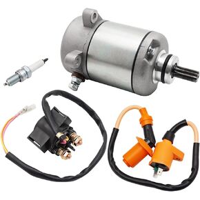 Fit for Honda TRX250EX TRX250X Recon 250 Starter Motor & Relay Ignition Coil Spark Plug, OEM# 31200-HM8-A41 31200-HM8-003 35850-HM8-A41