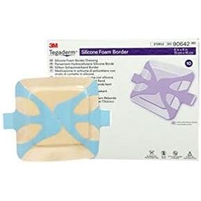 3M Tegaderm Silicone Foam Border Dressing, 90642, 6 x 6 Inch (Box of 10)