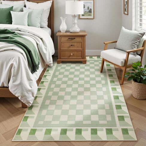 Morebes Checkered 5x7 Pink Rugs for Bedroom Girls Non Slip, Washable Soft Nursery Rug for Living Room, Boho Modern Low-Pile Floor Indoor Throw Carpet for Dining Room Dorm Playroom in Saudi Arabia