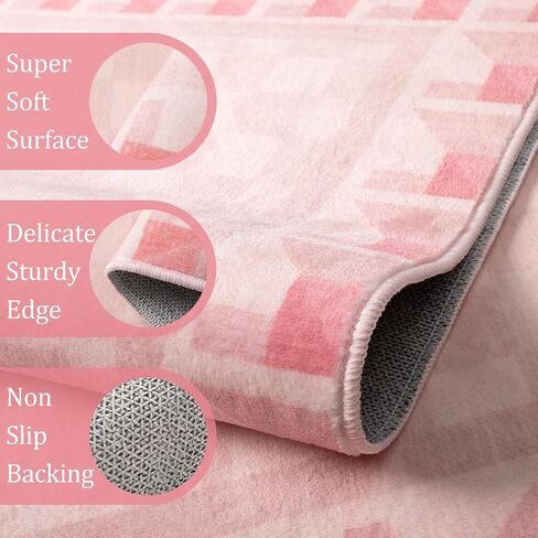 Morebes Checkered 5x7 Pink Rugs for Bedroom Girls Non Slip, Washable Soft Nursery Rug for Living Room, Boho Modern Low-Pile Floor Indoor Throw Carpet for Dining Room Dorm Playroom in Saudi Arabia