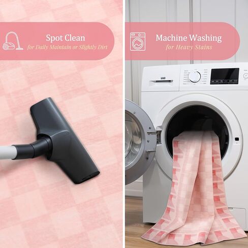 Morebes Checkered 5x7 Pink Rugs for Bedroom Girls Non Slip, Washable Soft Nursery Rug for Living Room, Boho Modern Low-Pile Floor Indoor Throw Carpet for Dining Room Dorm Playroom in Saudi Arabia