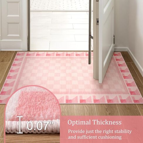 Morebes Checkered 5x7 Pink Rugs for Bedroom Girls Non Slip, Washable Soft Nursery Rug for Living Room, Boho Modern Low-Pile Floor Indoor Throw Carpet for Dining Room Dorm Playroom in Saudi Arabia