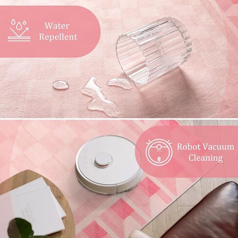 Morebes Checkered 5x7 Pink Rugs for Bedroom Girls Non Slip, Washable Soft Nursery Rug for Living Room, Boho Modern Low-Pile Floor Indoor Throw Carpet for Dining Room Dorm Playroom in Saudi Arabia