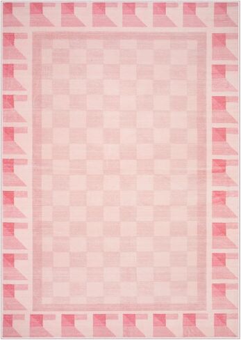 Morebes Checkered 5x7 Pink Rugs for Bedroom Girls Non Slip, Washable Soft Nursery Rug for Living Room, Boho Modern Low-Pile Floor Indoor Throw Carpet for Dining Room Dorm Playroom in Saudi Arabia