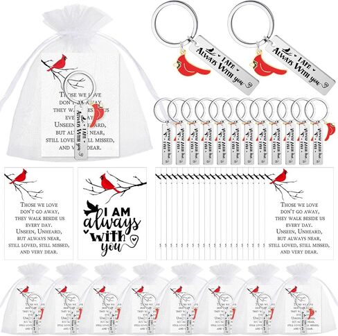 Qilery 24 Sets Memorial Gifts Cardinal Keychain with Cardinal Charm I Am with You Always Poem Cards White Organza Bags Funeral Gifts Grief Gifts Sympathy Gifts for Condolence Remembrance Bereavement, in Saudi Arabia