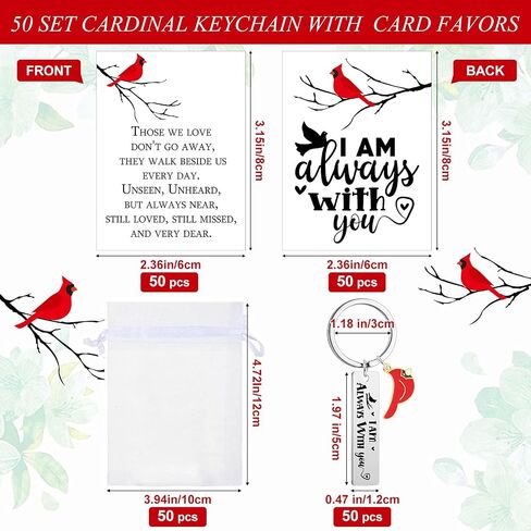 Qilery 24 Sets Memorial Gifts Cardinal Keychain with Cardinal Charm I Am with You Always Poem Cards White Organza Bags Funeral Gifts Grief Gifts Sympathy Gifts for Condolence Remembrance Bereavement, in Saudi Arabia