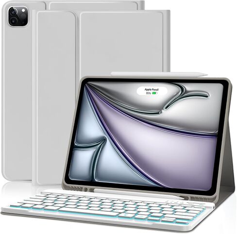 حافظة لوحة مفاتيح COO لجهاز iPad Air 13 بوصة M2 2024، حافظة لوحة مفاتيح لجهاز iPad Pro 12.9 بوصة الجيل 5/6 مع حامل أقلام - لوحة مفاتيح لاسلكية بإضاءة خلفية قابلة للفصل مع خاصية النوم/الاستيقاظ التلقائي in Kuwait