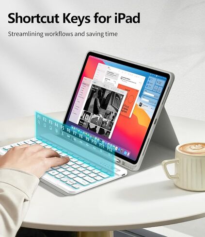 حافظة لوحة مفاتيح COO لجهاز iPad Air 13 بوصة M2 2024، حافظة لوحة مفاتيح لجهاز iPad Pro 12.9 بوصة الجيل 5/6 مع حامل أقلام - لوحة مفاتيح لاسلكية بإضاءة خلفية قابلة للفصل مع خاصية النوم/الاستيقاظ التلقائي in Kuwait