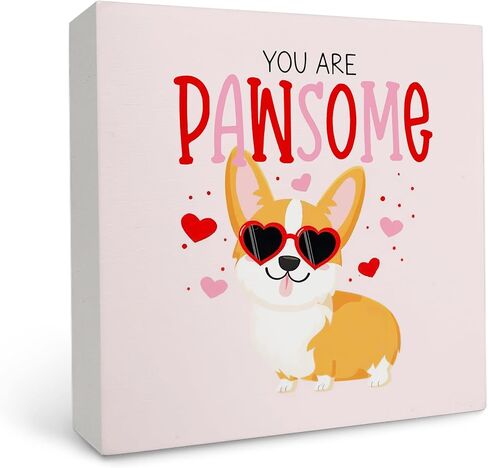 لافتة خشبية لعيد الحب من OFlich Corgi - علامة صندوق خشبي لعيد الحب من Corgi، ديكور طاولة مكتب لمحبي Corgi في عيد الحب in Kuwait