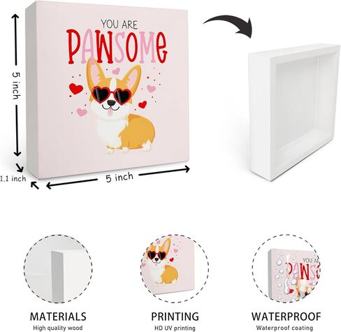 لافتة خشبية لعيد الحب من OFlich Corgi - علامة صندوق خشبي لعيد الحب من Corgi، ديكور طاولة مكتب لمحبي Corgi في عيد الحب in Kuwait
