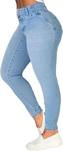 بنطال جينز كاجوال نسائي من Flamingals بخصر متوسط ​​وسحاب نحيف in Kuwait