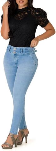 بنطال جينز كاجوال نسائي من Flamingals بخصر متوسط ​​وسحاب نحيف in Kuwait