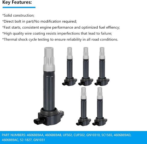 Ignition Coil Pack of 6 Compatible with 2006-2010 Dodge Charger Magnum Nitro Challenger Avenger & Chrysl 300 Town & Country Sebring Pacifica 2.7L 3.5L 4.0L V6 for 4606869AA 4606869AB UF502 in Saudi Arabia