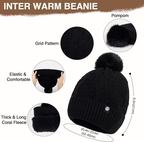 الشتاء قبعة قفازات وشاح مجموعة للنساء محبوك قفازات لمس الأوشحة الطويلة مع قبعات الجمجمة مبطنة بالصوف in Kuwait