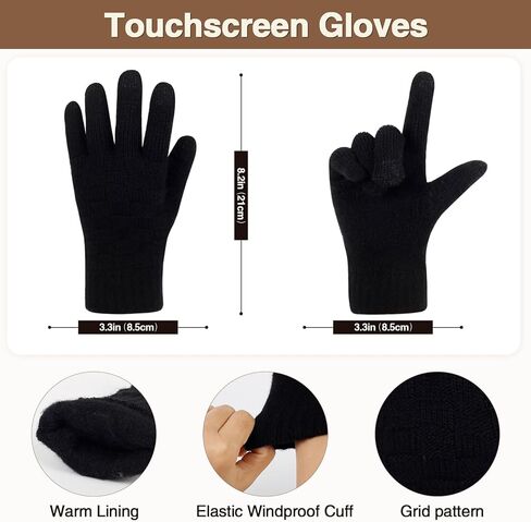 الشتاء قبعة قفازات وشاح مجموعة للنساء محبوك قفازات لمس الأوشحة الطويلة مع قبعات الجمجمة مبطنة بالصوف in Kuwait