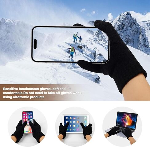 الشتاء قبعة قفازات وشاح مجموعة للنساء محبوك قفازات لمس الأوشحة الطويلة مع قبعات الجمجمة مبطنة بالصوف in Kuwait