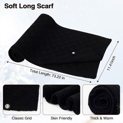 الشتاء قبعة قفازات وشاح مجموعة للنساء محبوك قفازات لمس الأوشحة الطويلة مع قبعات الجمجمة مبطنة بالصوف in Kuwait