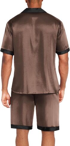 Ekouaer Men Satin Silk Pajamas Set with Pockets Sleepwear Shorts Satin Summer Loungewear 2 Piece Button Down Set S-XXL in Kuwait