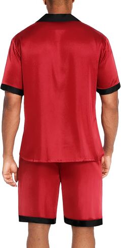 Ekouaer Men Satin Silk Pajamas Set with Pockets Sleepwear Shorts Satin Summer Loungewear 2 Piece Button Down Set S-XXL in Kuwait