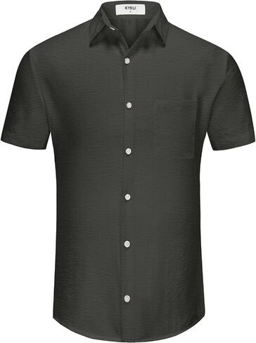 KYKU Summer Men Button Shirts - Casual Beach Short Sleeve Clothes - Fashion Lightweight Plain Clothing with Pocket in Kuwait