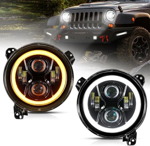 مصابيح أمامية LED مطورة من Auxbeam 2023 مقاس 9 بوصة مع حلقة هالة DRL وإشارة الانعطاف، متوافقة مع Jeep Wrangler JL Gladiator JT 2018-2023، مصباح أمامي مستدير مضاد للتوهج عالي/منخفض الشعاع in Kuwait
