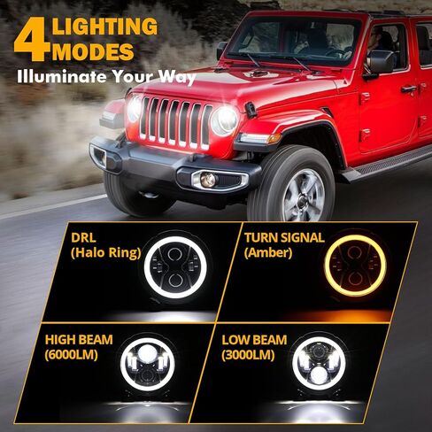 مصابيح أمامية LED مطورة من Auxbeam 2023 مقاس 9 بوصة مع حلقة هالة DRL وإشارة الانعطاف، متوافقة مع Jeep Wrangler JL Gladiator JT 2018-2023، مصباح أمامي مستدير مضاد للتوهج عالي/منخفض الشعاع in Kuwait