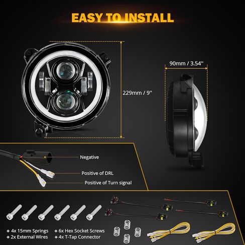 مصابيح أمامية LED مطورة من Auxbeam 2023 مقاس 9 بوصة مع حلقة هالة DRL وإشارة الانعطاف، متوافقة مع Jeep Wrangler JL Gladiator JT 2018-2023، مصباح أمامي مستدير مضاد للتوهج عالي/منخفض الشعاع in Kuwait