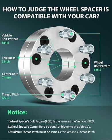 SCITOO 4Pcs 5x4.5 to 6x5.5 Wheel Adapters 2 inch Bore 74mm Studs 12x1.5 5 Lug Wheel Spacers No Hubcentric Fit for Hyundai Tucson 2005-2021,for Honda Civic 1973-2021 in Saudi Arabia