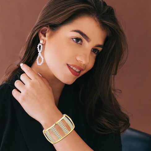 YBMYCM Wide Cuff Chunky Gold Bracelets for Women Open Cuff Bangles Bling Rhinestone Wrist Cuff Bracelets for Women as Gifts in Kuwait