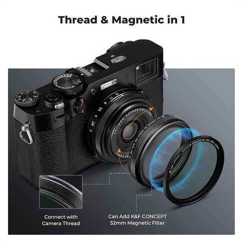 K&F Concept MCUV Protection Filter Kit with Metal Sqaure Lens Hood and Magnetic Lens Cap for Fujifilm X100 Series Camera X100, X100S, X100F, X100T, X100V, X100VI -Silver in Saudi Arabia