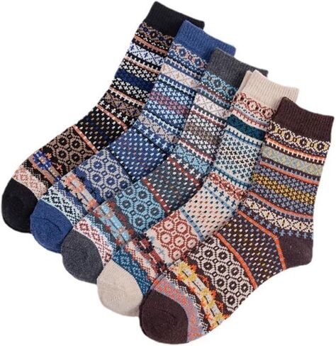 Women Winter Socks 5 Packs Wool Socks Gifts for Mom Warm Vintage Soft Christmas Socks Thick Cold Knit Crew Socks in Saudi Arabia