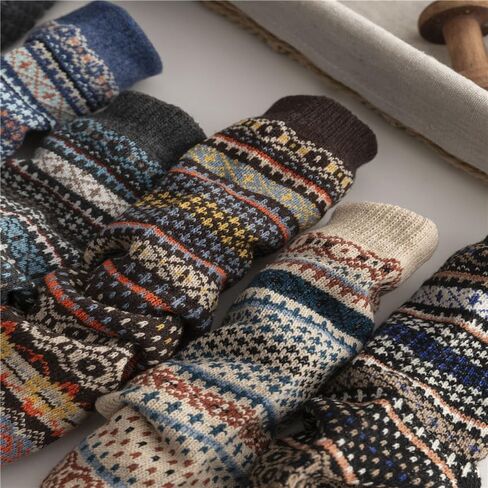 Women Winter Socks 5 Packs Wool Socks Gifts for Mom Warm Vintage Soft Christmas Socks Thick Cold Knit Crew Socks in Saudi Arabia