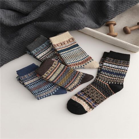 Women Winter Socks 5 Packs Wool Socks Gifts for Mom Warm Vintage Soft Christmas Socks Thick Cold Knit Crew Socks in Saudi Arabia
