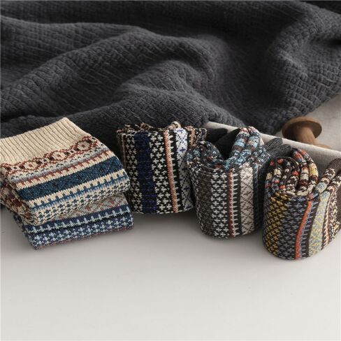 Women Winter Socks 5 Packs Wool Socks Gifts for Mom Warm Vintage Soft Christmas Socks Thick Cold Knit Crew Socks in Saudi Arabia