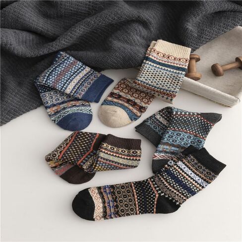 Women Winter Socks 5 Packs Wool Socks Gifts for Mom Warm Vintage Soft Christmas Socks Thick Cold Knit Crew Socks in Saudi Arabia