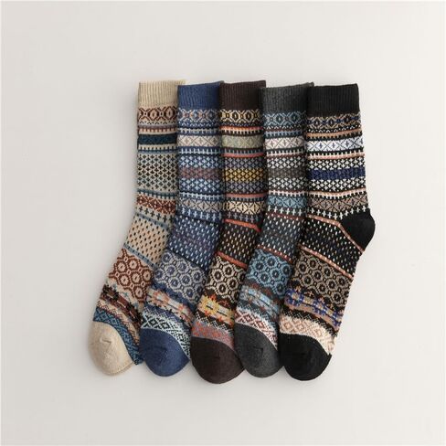 Women Winter Socks 5 Packs Wool Socks Gifts for Mom Warm Vintage Soft Christmas Socks Thick Cold Knit Crew Socks in Saudi Arabia