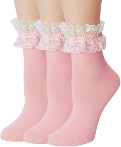 Women Lace Ruffle Socks Fashion Fancy Lovely Girl Socks 3 Pairs in Saudi Arabia