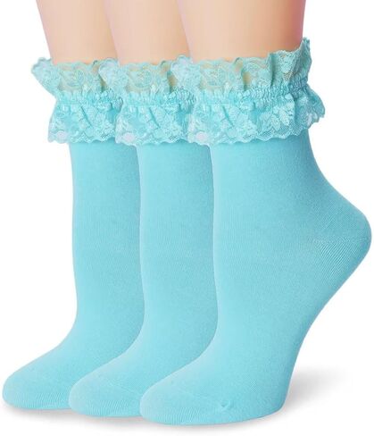 Women Lace Ruffle Socks Fashion Fancy Lovely Girl Socks 3 Pairs in Saudi Arabia