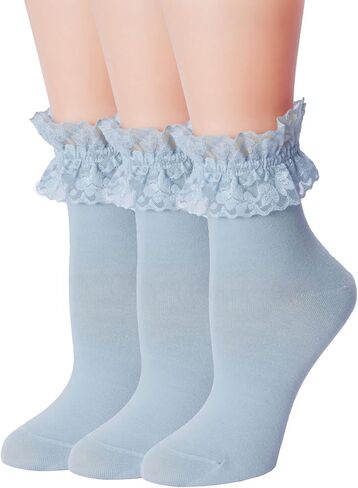 Women Lace Ruffle Socks Fashion Fancy Lovely Girl Socks 3 Pairs in Saudi Arabia