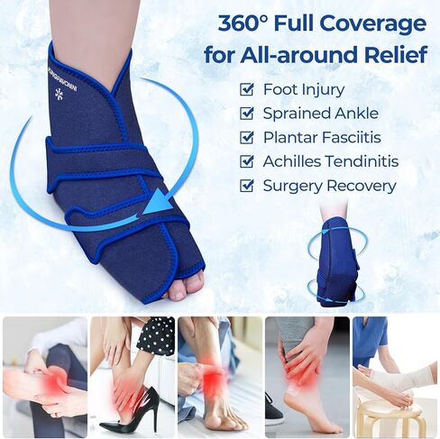 KingPavonini Ankle Foot Ice Pack Wrap for Sprained Ankle and Surgery Recovery, Reusable Gel Ice Packs for Feet Injuries, Plantar Fasciitis, Achilles Tendonitis, Hot/Cold Therapy (1 Wrap+4 Gel Packs) in Saudi Arabia