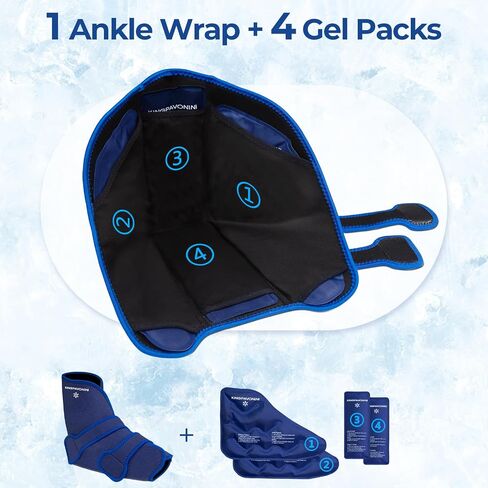 KingPavonini Ankle Foot Ice Pack Wrap for Sprained Ankle and Surgery Recovery, Reusable Gel Ice Packs for Feet Injuries, Plantar Fasciitis, Achilles Tendonitis, Hot/Cold Therapy (1 Wrap+4 Gel Packs) in Saudi Arabia